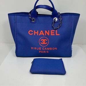 Chanel SS21 Electric Blue Neon Orange Medium Deauville Tote Bag